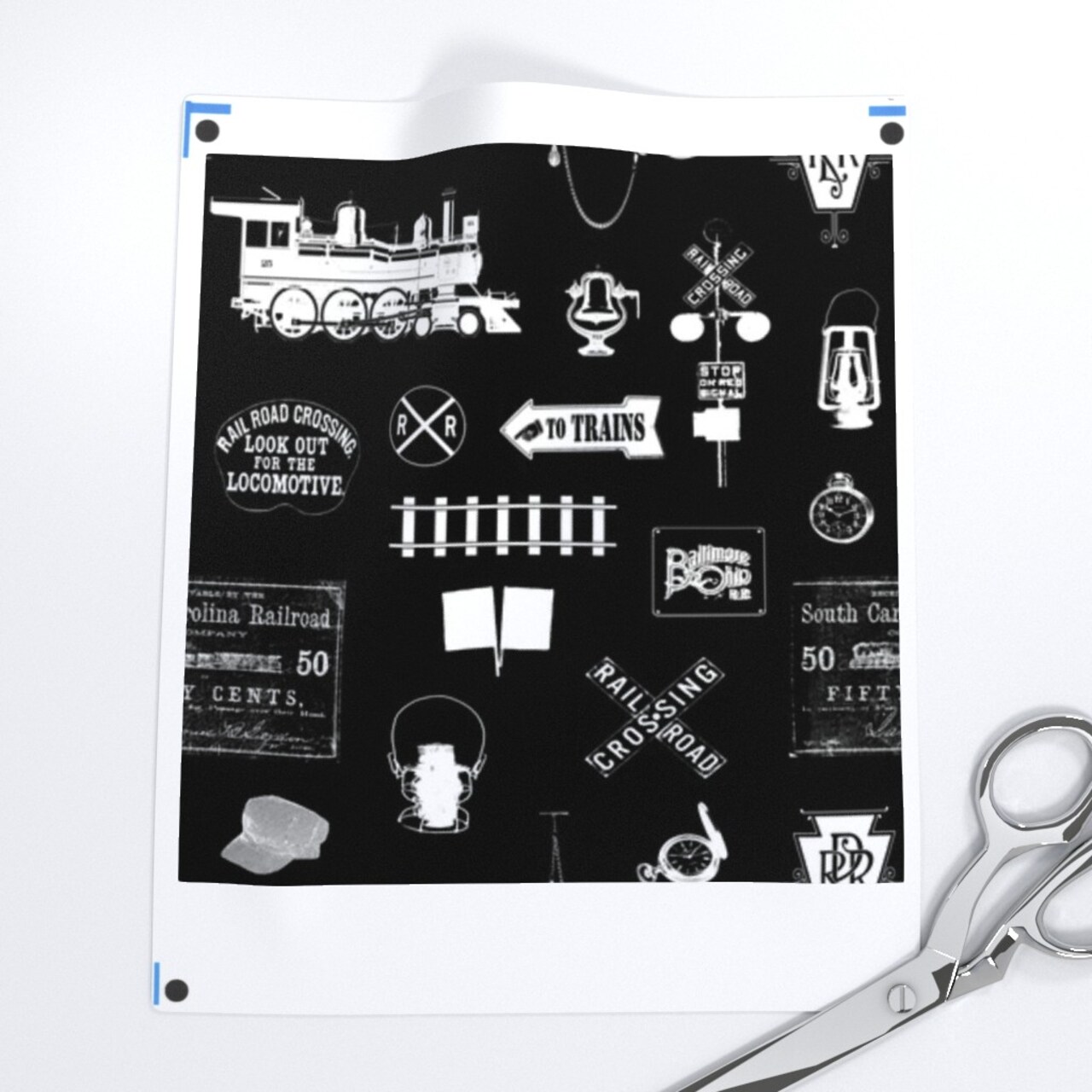 Railroad Black Small Trains Train Steam Custom Printed Fabric by Spoonflower Various Fabrics by the Yard or Fat Quarter